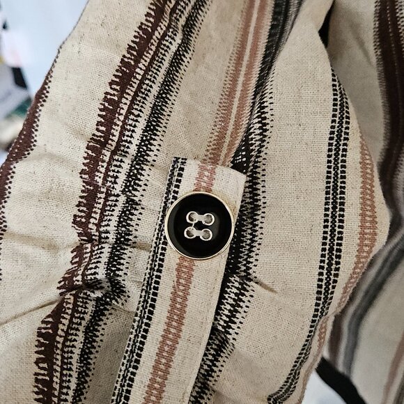 NYCC Linen Blend Striped Blazer Jacket M Roll Tab Sleeves - Picture 5 of 8